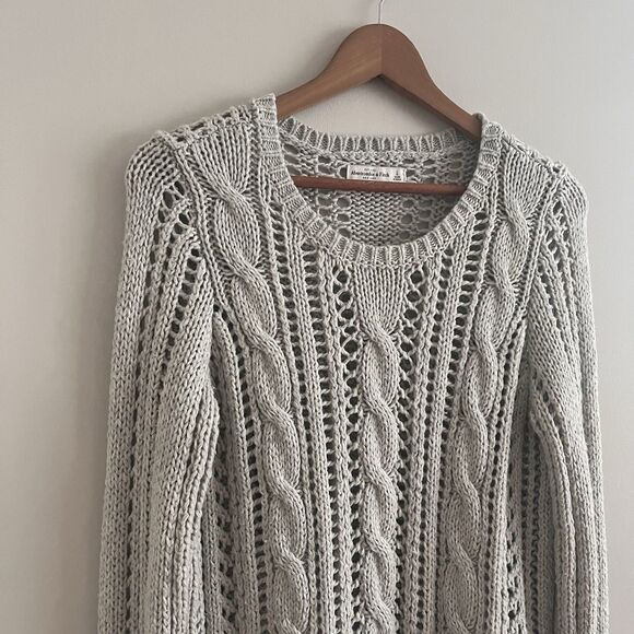 Abercormbie & Fitch Y2K Open Cable Knit Sweater L Fisherman Grunge Indie Sleaze - Picture 8 of 12